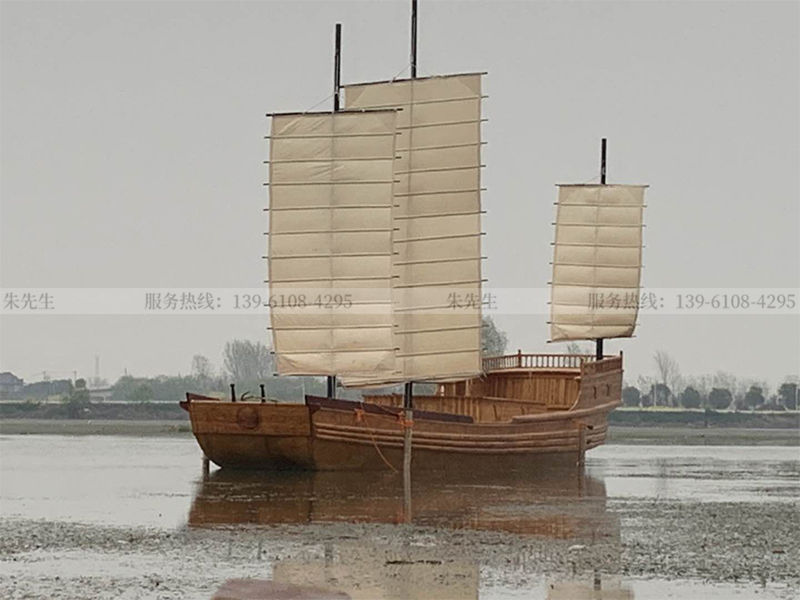 烏巾蕩大型水上景觀帆船訂制廠家 孤帆遠影實木古戰船模型